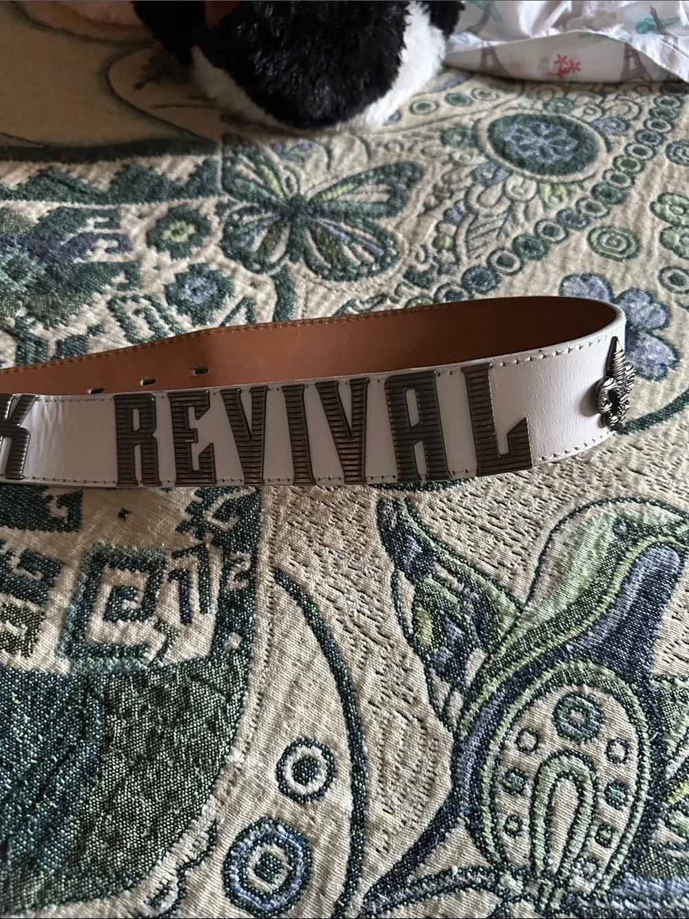 Rock Revival White and Brown Leather Belt with Embossed ROCK Logo